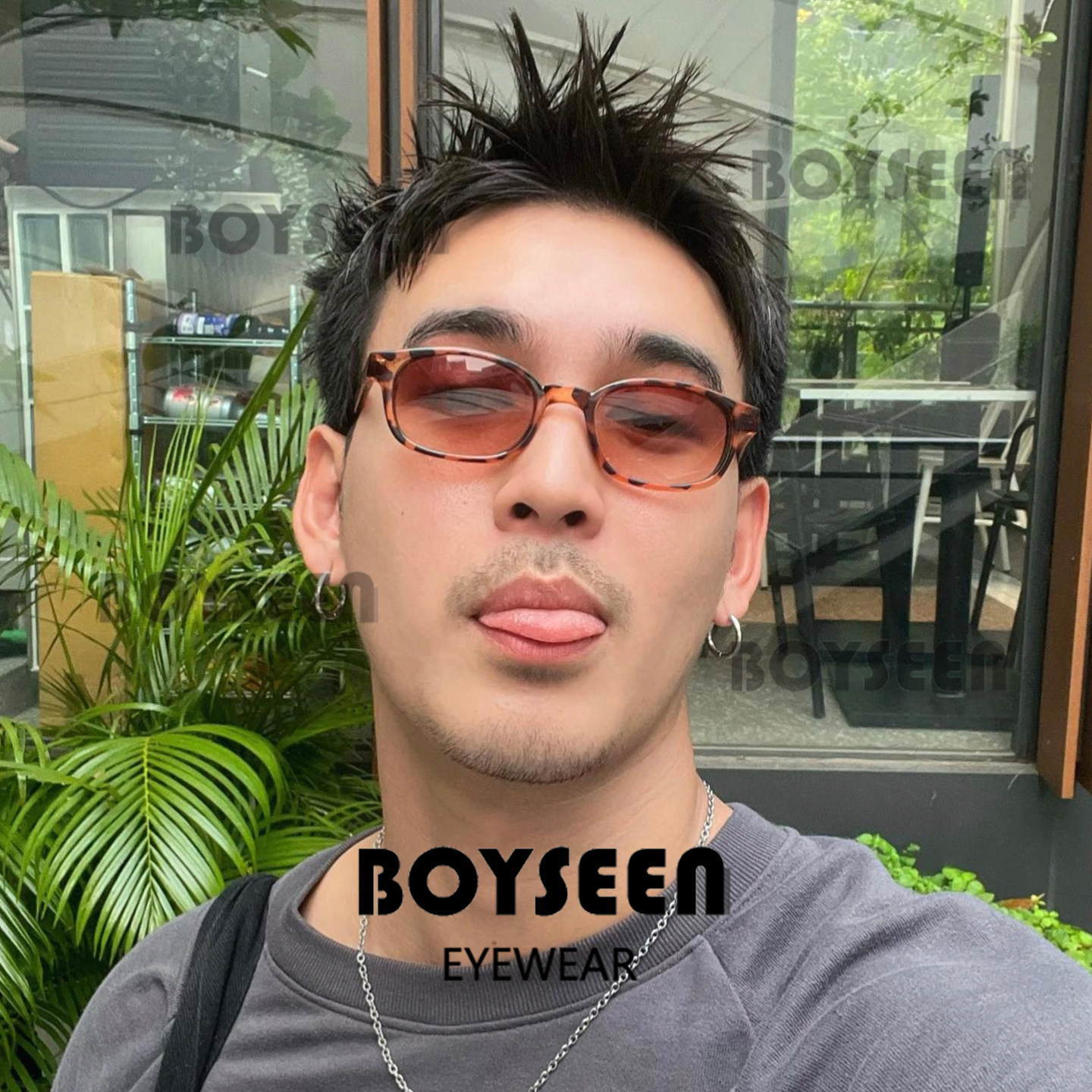 BOYSEEN潮牌窄框复古豹纹墨镜男可配度数美式痞帅风街头太阳镜