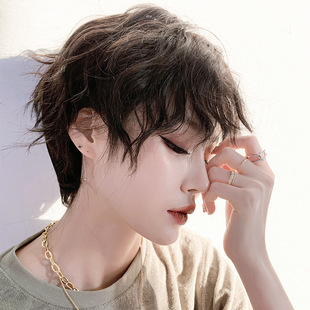 锡纸烫假发短发网红同款蓬松自然全头套卷发男女中性酷帅气泡面头