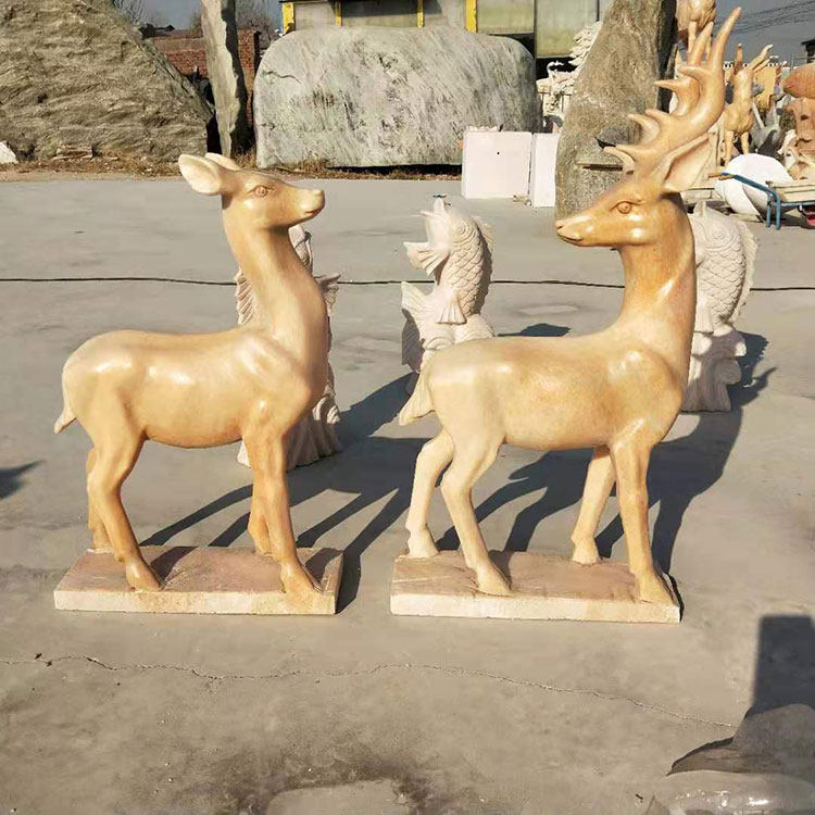 石雕鹿晚霞红动物梅花鹿园林雕塑户外草坪石头鹿装饰庭院公园摆件
