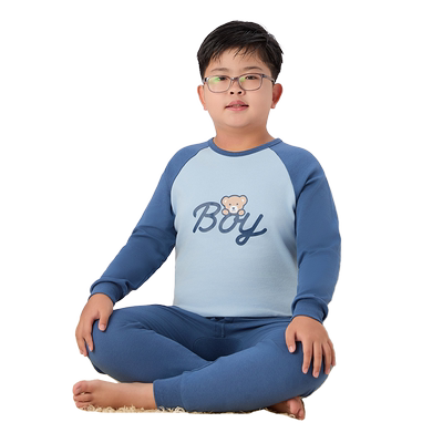 猫人儿童秋衣秋裤纯棉男童全棉内衣套装加肥加大中大童胖童打底冬