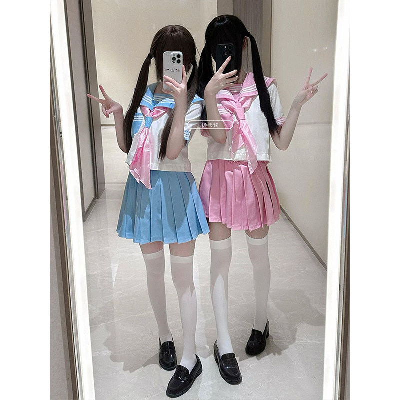 软萌可爱短袖jk制服套装基础学院风浅蓝色三本少女日系水手服夏季