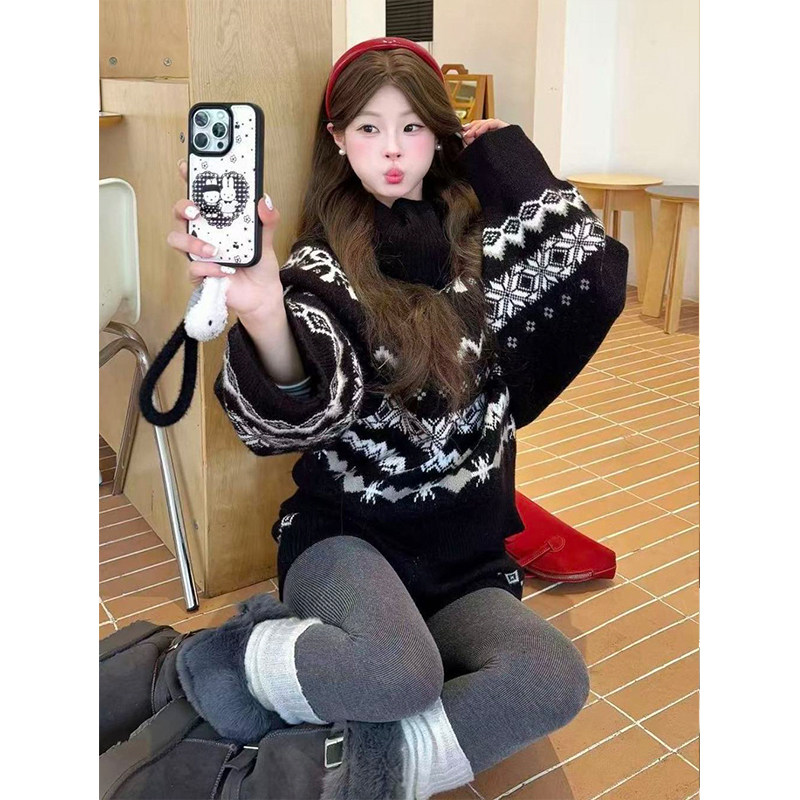 冬季一整套甜酷风黑色高领费尔岛毛衣提花高领毛衣搭配针织短裤女,女装/女士精品,时尚套装,淘宝优惠券,粉丝福利购,淘宝优惠卷