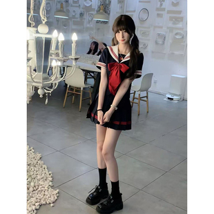 日系学院风新款 衬衫 JK制服基础水手服百褶裙套装 穿搭赤三本长短袖