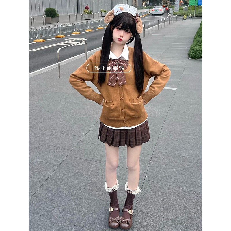焦糖可颂/日系正版JK制服秋冬套装格裙长袖针织开衫毛衣校供软妹