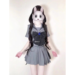 原创水手服jk制服套装正版正统基础款灰二本短袖中间服学院风班服