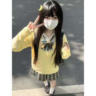 JK制服黄色针织衫开衫外套基础款叠穿长袖衬衫百搭秋刀鱼裙原创款