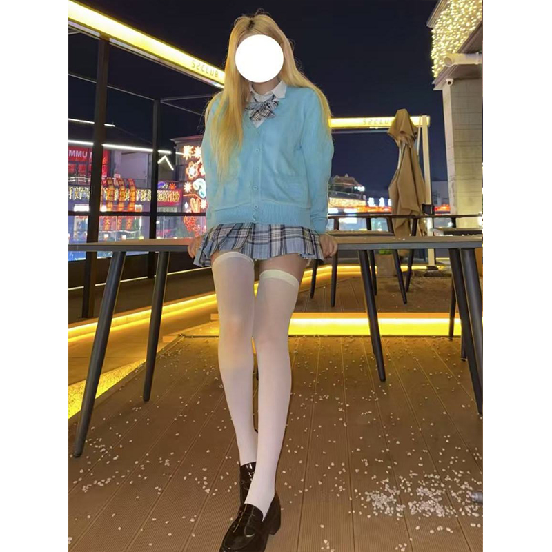 原创jk制服套装绿色针织薄款开衫日系穿搭百搭化水格裙秋冬校供感