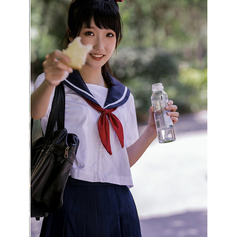 水手服日系学院风穿搭绀三本短袖衬衫百搭绀色裙校供感2025春秋款
