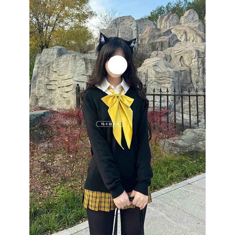 向日葵/学院风JK制服针织衫日系正版长袖套头毛衣格裙一整套春秋