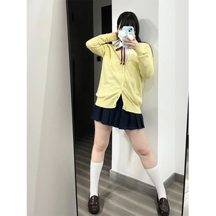 JK制服针织衫黄色开衫外套基础款叠穿衬衫百搭绀色JK裙原创套装