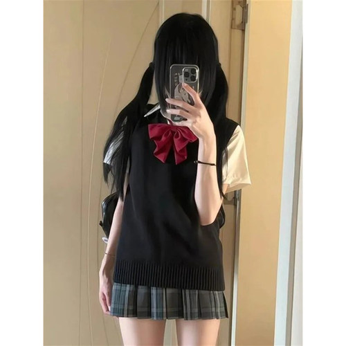 日系学院风JK制服基础款纯色百搭套头毛衣夏季针织衫背心马甲上衣