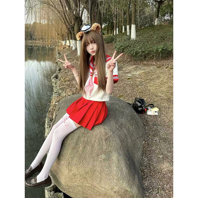 水手服bodyline红三本基础款上衣红色短裙可爱软妹萌系套装女夏季