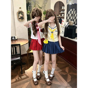 jk闺蜜套装日系学院基础款短袖三本水手服校供双子星制服短裙穿搭