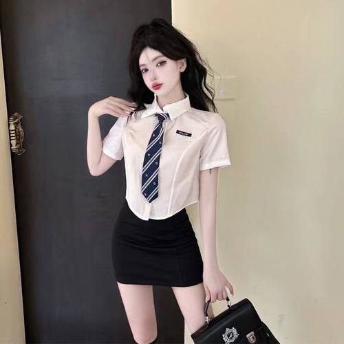制服套装女学院风jk领带衬衫包臀短裙工作服韩式校服女生两件套装