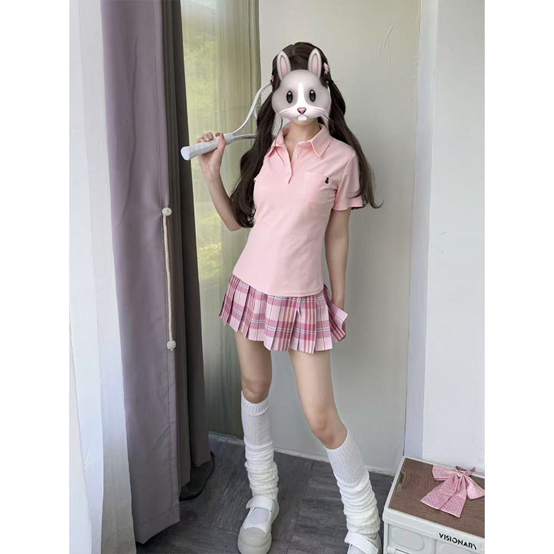 夏季套装POLO领短袖衬衫日系学院风穿搭百褶格裙原创JK制服一整套