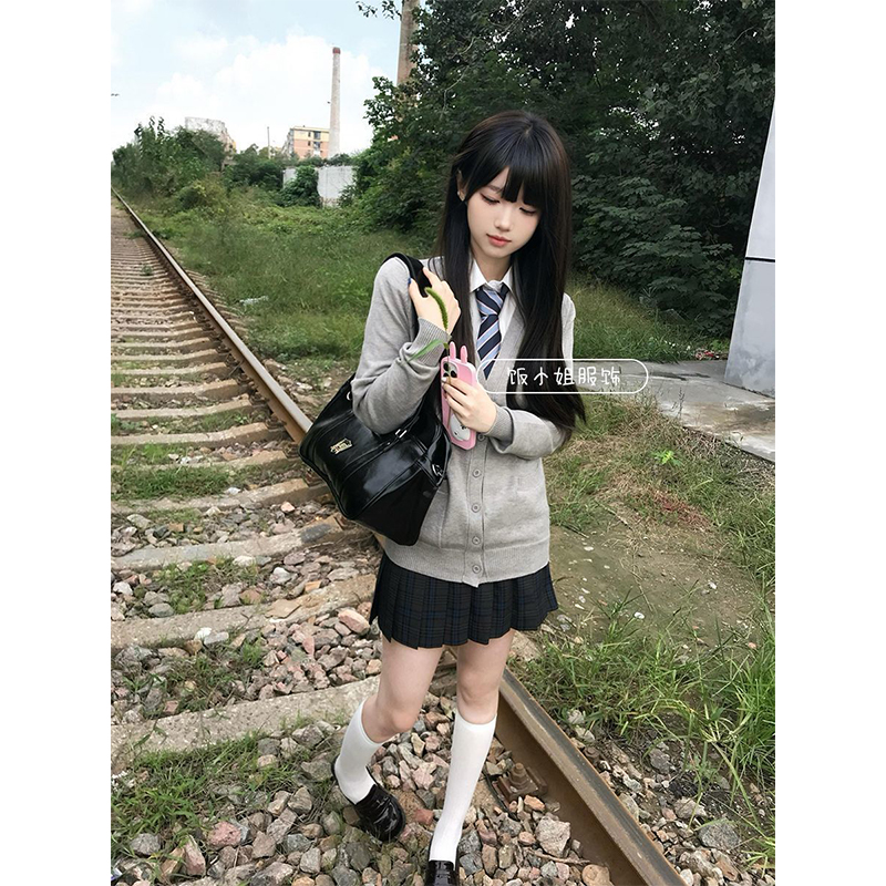 秋冬凛凛日系原创JK格裙针织开衫毛衣外套制服长袖学院衬衫套装女