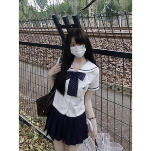 夏季 水手服新款 中山道线上衣校供感收腰水手服JK制服百搭JK裙套装