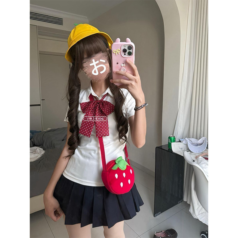 夏季日系JK制服白色衬衫简约百搭上衣学生学院风衬衣绀色短裙套装