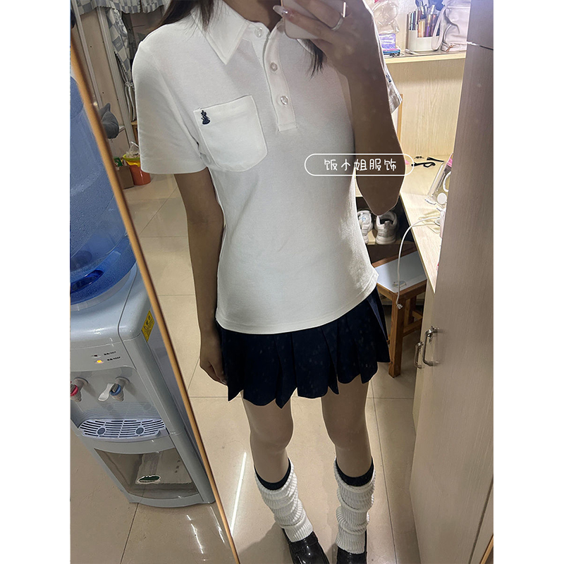 JK制服套装Polo衫夏季新品学院风简约穿搭白色衬衫女百搭JK裙短裙