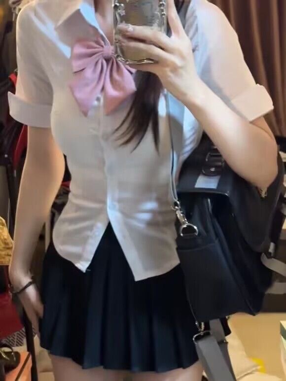 JK制服衬衫上衣女短袖原创夏季学院风收腰白色衬衣辣妹套装百褶裙