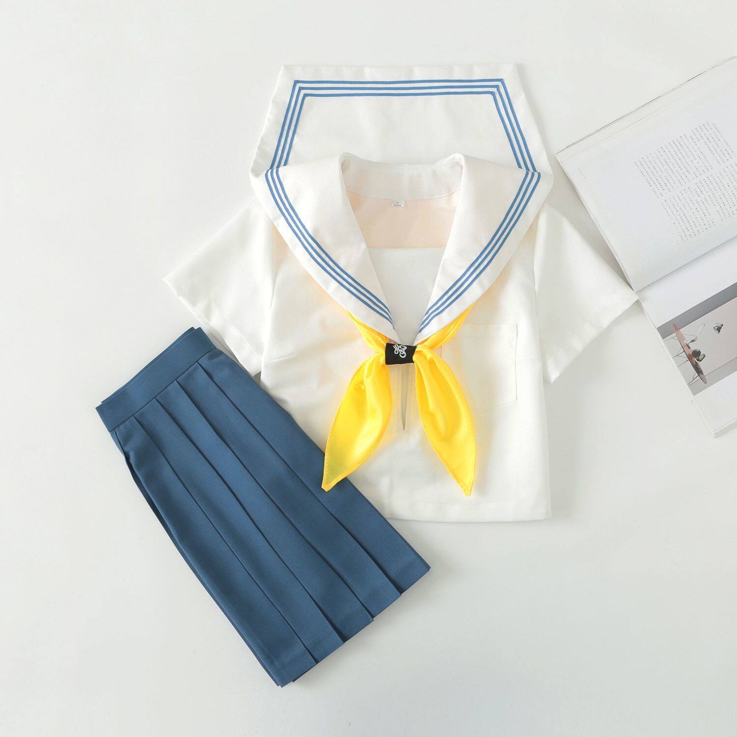 2026新款原创水手服制服海军领白领蓝三本学院风校供感基础款套装