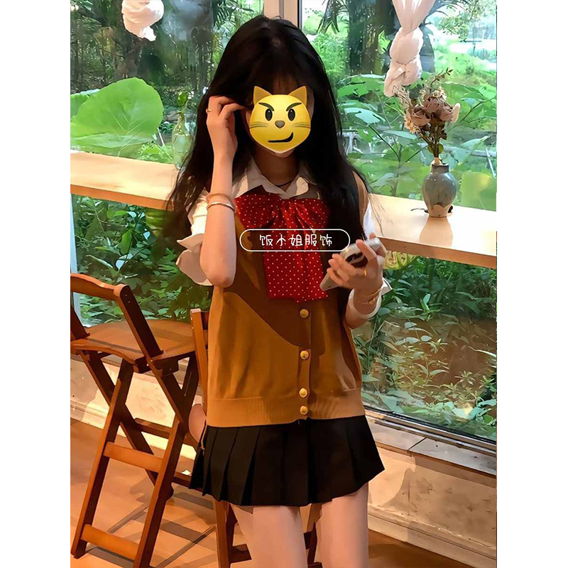 JK制服针织衫学院风开衫马甲背心樱花妹穿搭短袖上衣jk短裙一整套