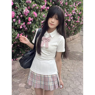2025夏季款减龄套装短袖Polo衫修身T恤上衣百搭春时裙原创JK制服