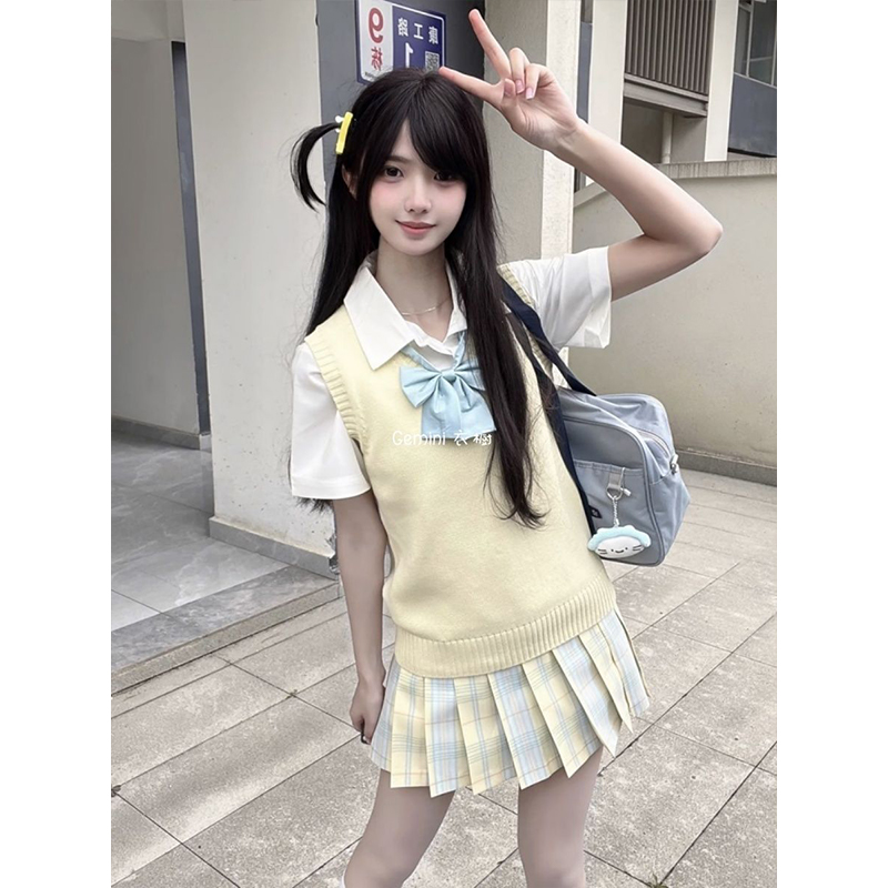新款【柚月】JK格裙套装甜美清新短裙基础衬衫新款学院风日系穿搭