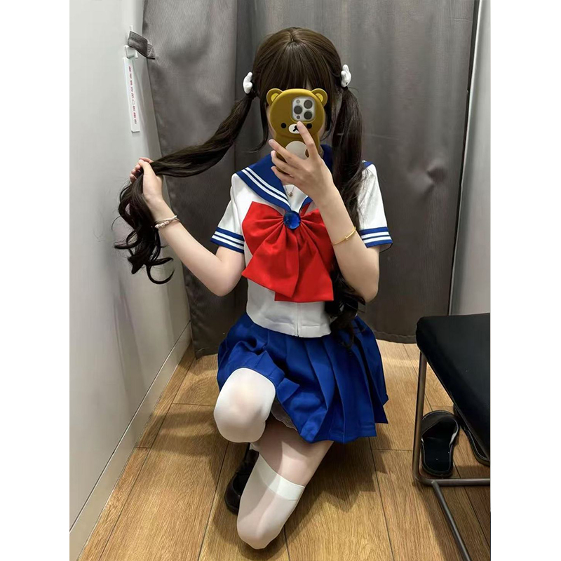 原创2025夏季学院风穿搭甜美少女粉色蓝色水手服女可爱短裙一整套