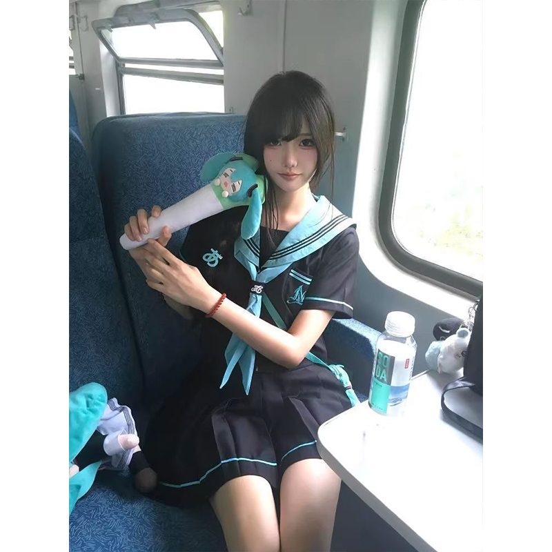 【青本绘】爆款时尚学院风校供水手服长短袖上衣高腰百褶裙两件套