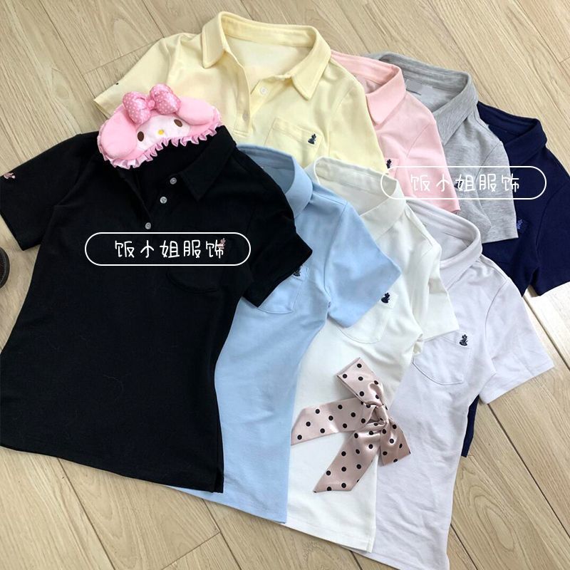正版JK制服POLO衫学院刺绣正肩短袖上衣显腰细T恤搭配校供感穿搭图片