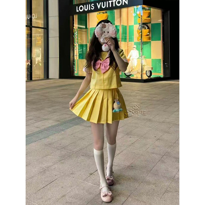 软妹原创日系水手服JK制服夏季新款套装短袖可爱彩虹战队学院套裙