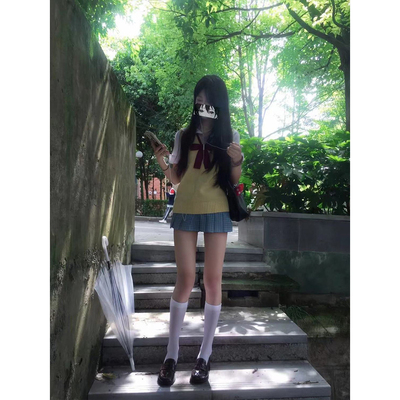 日系学院风jk基础款针织背心马甲女老头衫纯色V领毛衣校供感上衣