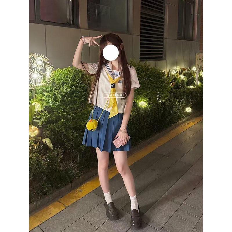 海军领jk水手服制服套装女夏季短袖衬衣短裙校供感一整套装