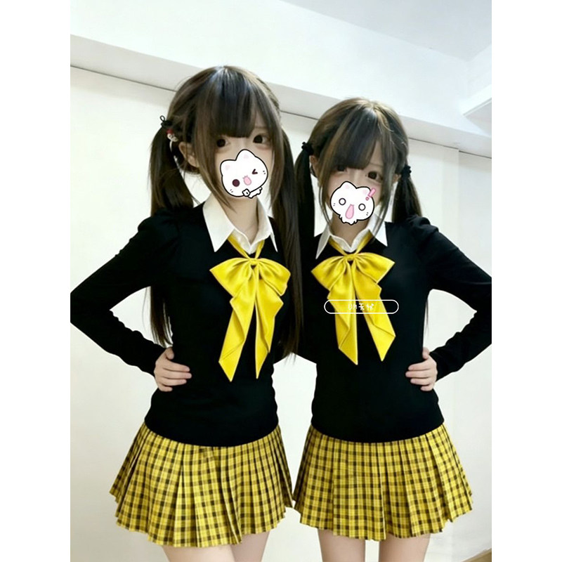 向日葵/学院风日系JK制服针织V领直筒长袖套头毛衣软妹秋冬叠穿女