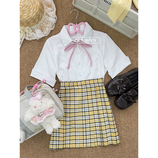 小杏中JK格裙原创JK制服校供感收腰白色衬衫 日系学院风套装 夏季