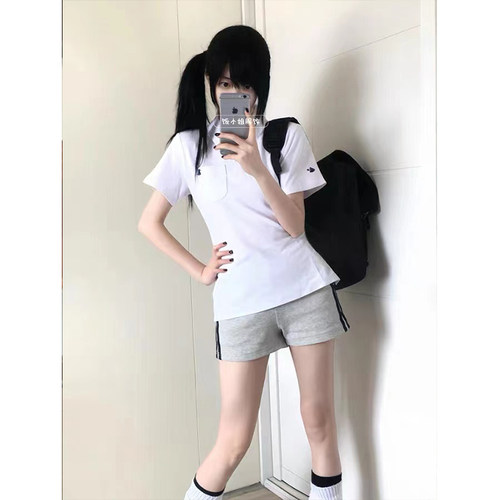 饭小姐原创正版春夏季jkpolo衫学院风刺绣收腰显瘦polo领短袖上衣