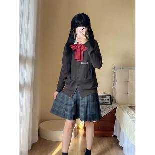 海苔JK长裙制服秋冬氛围穿搭深灰针织毛衣开衫 外套学院风日系穿搭
