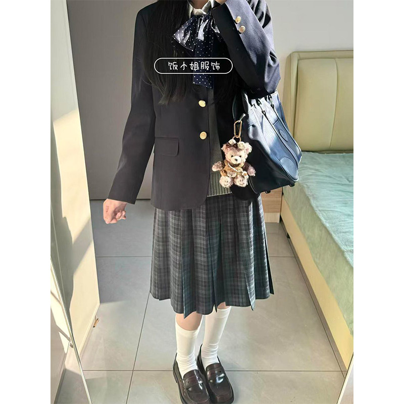 JK制服绀色西装外套秋冬款学院风穿搭原创校供感海苔中裙一整套装