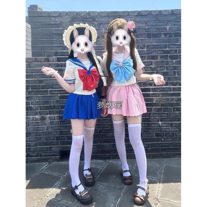 美少女战士原创制服学院风校供感蓝色粉色JK短裙中间水手服一套装