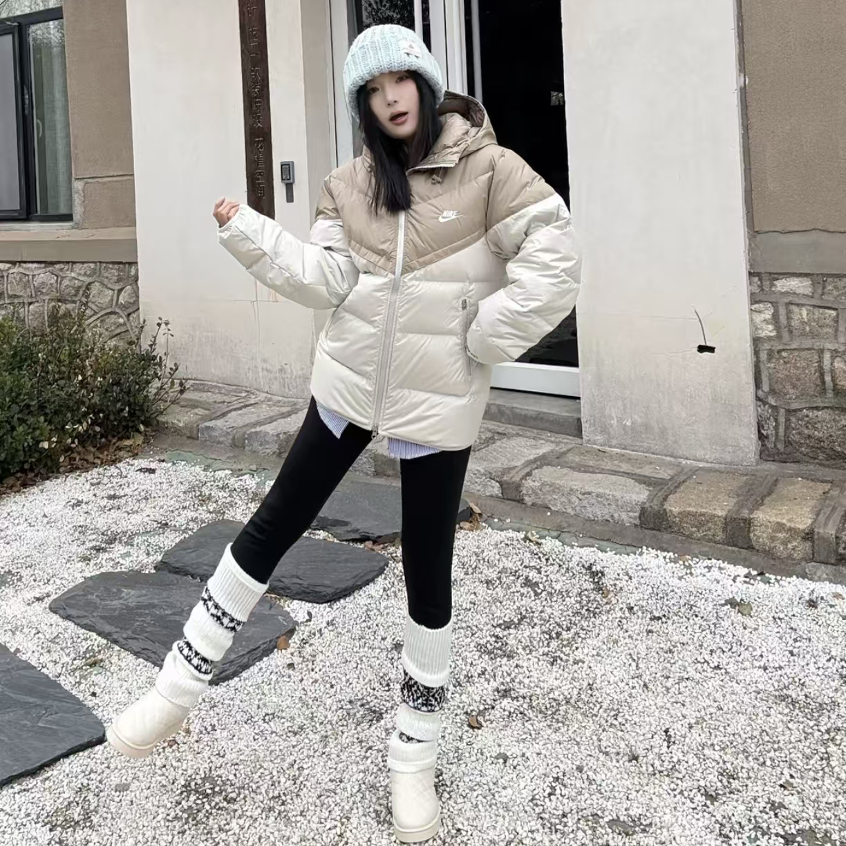 NIKE耐克男女防风拒水保暖羽绒服连帽夹克美拉德风FB8178-247