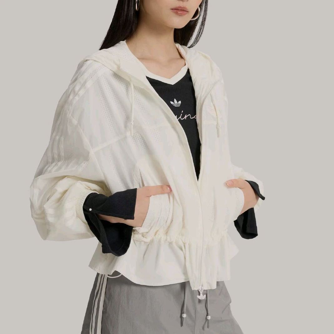 adidas三叶草连帽夹克女款白色