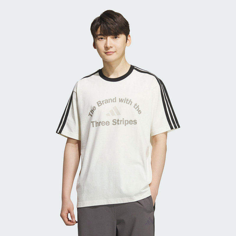 adidas阿迪达斯三条纹白色时尚舒适男女LOOSE FIT短袖T恤 KF2478