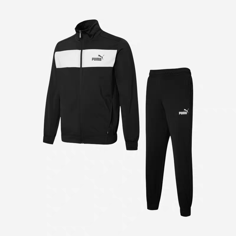 Puma彪马复古运动风图案运动套装夹克加裤子男款 黑色847727-01