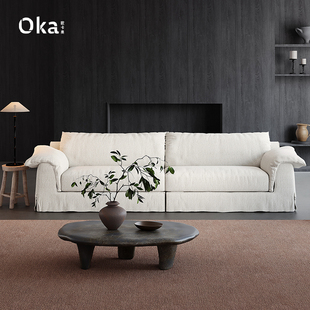 欧卡奥原创羽绒云沙发诧寂可拆洗复古现代棉麻客厅布艺软沙发组合