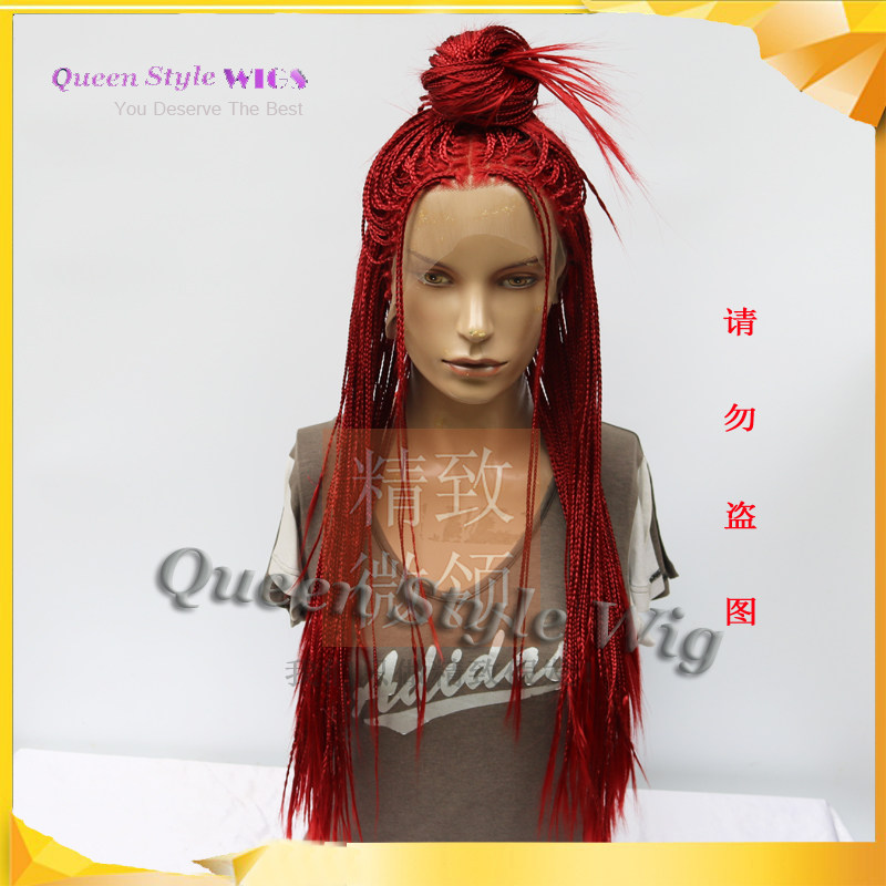 嘻哈女王满头脏辫酒红色时尚夜店波西米亚风手织逼真假发lace wig