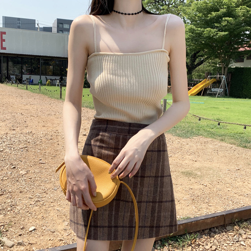 Real shot Korean knitted suspender vest for women's summer wear