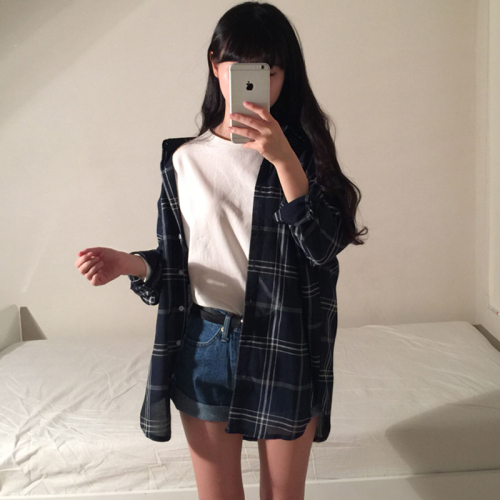 Spring suit versatile thin coat Plaid cardigan student long sleeve shirt sun proof shirt trendy girl