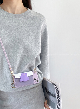 新款ins紫色可爱百变怪零钱包适用iPhone15Promax手机壳16Pro斜背带苹果13全包边14女款11挂脖12Pro卡通xsmax