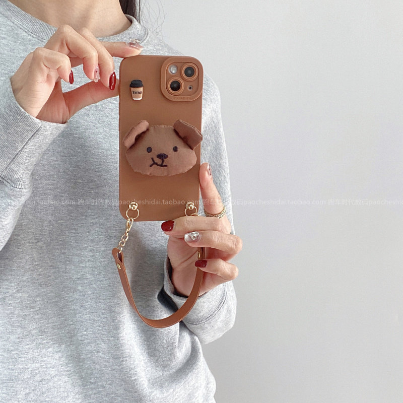 卡通毛绒咖啡小熊适用vivox100手机壳x200promini斜挎s20/s19pro女可爱x90s背带绳y100i硅胶y78全包边s18/s17
